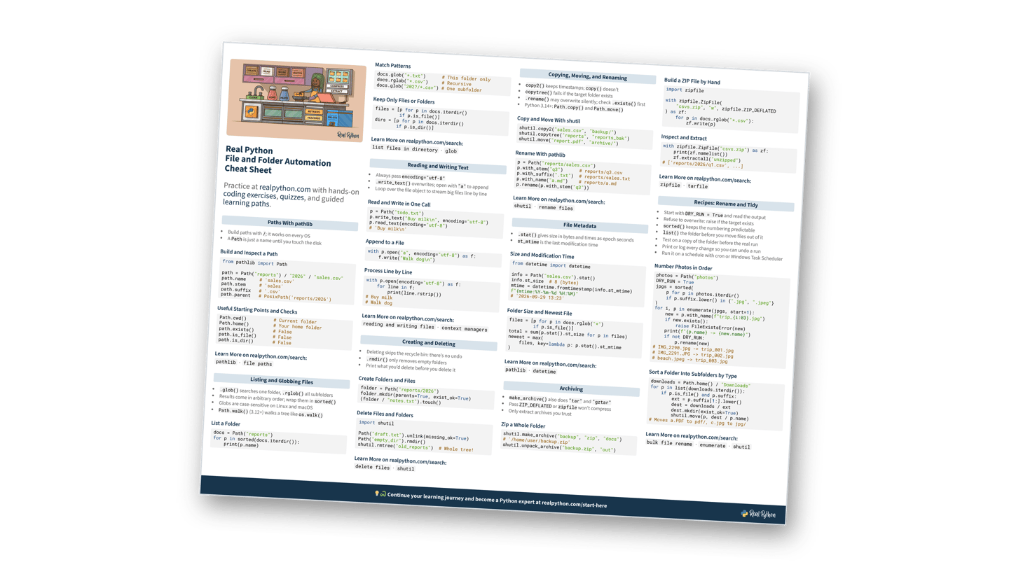 Preview of the File and Folder Automation Cheat Sheet