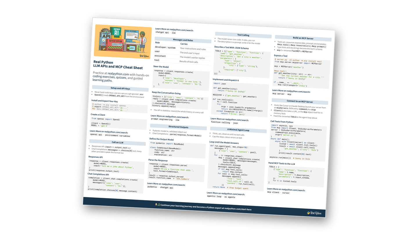Preview of the LLM APIs and MCP Cheat Sheet